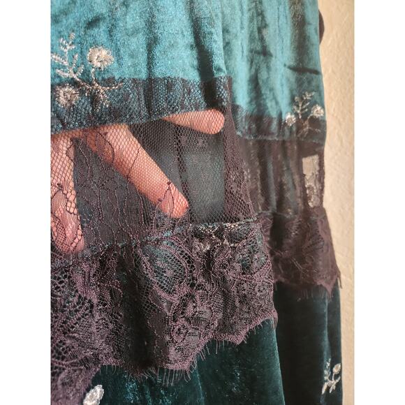 Zara Y2k Suede Flower Embroidered Lace Forest Green Dress - Picture 4 of 8